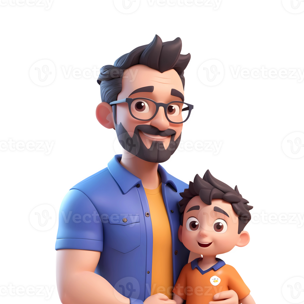 3d rendering father and son cartoon characters png