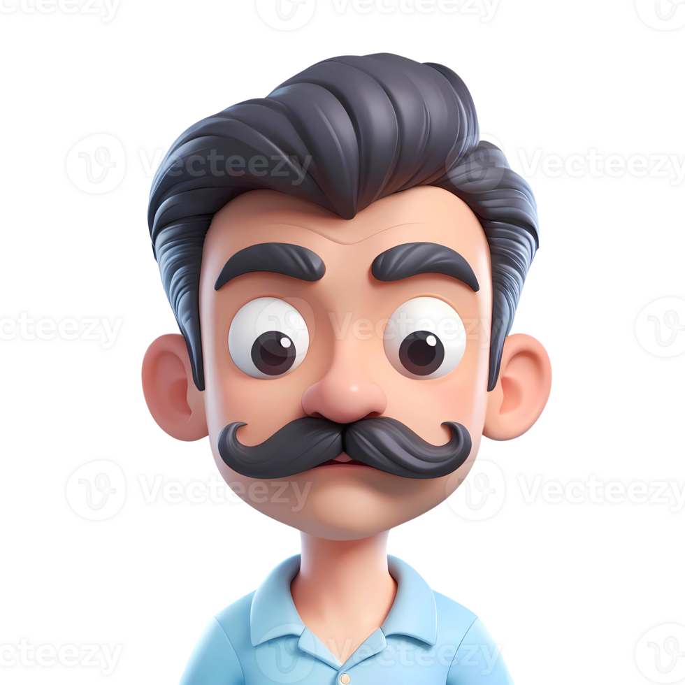 3d rendering man cartoon character with mustache png