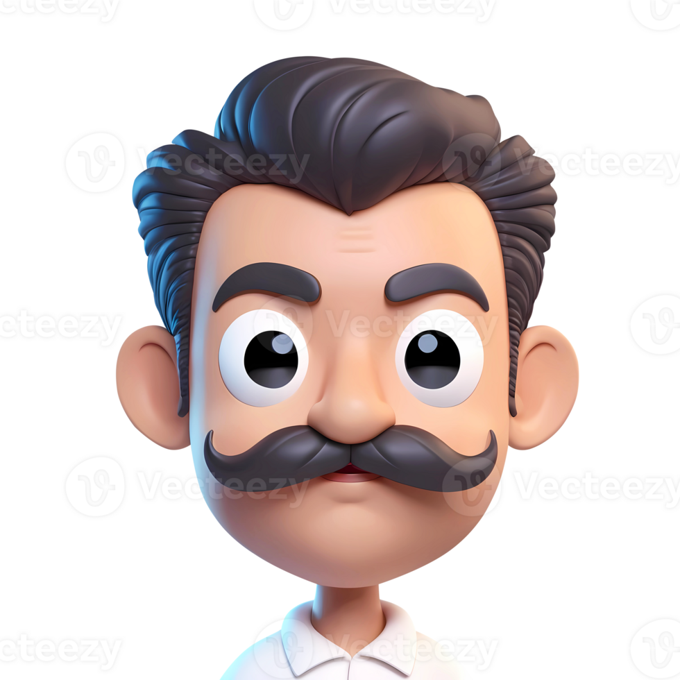3d rendering man cartoon character with mustache png