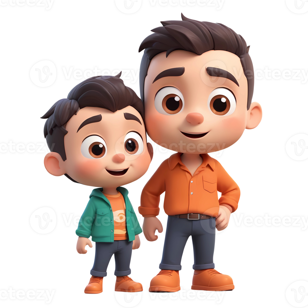 3d rendering father and son cartoon characters png