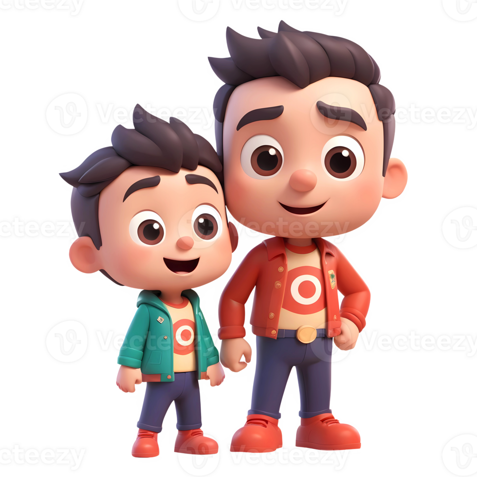 3d rendering father and son cartoon characters png