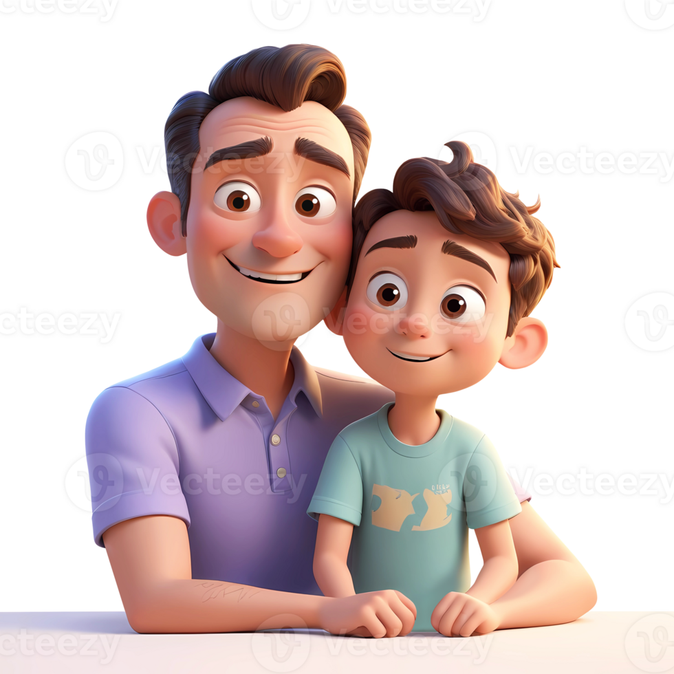 3d rendering father and son cartoon characters png