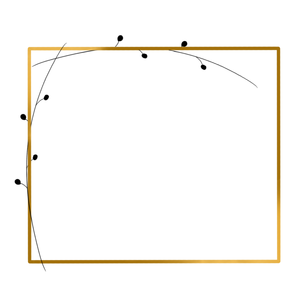 Gold Square Frame with Black Leaves on Transparent Background png