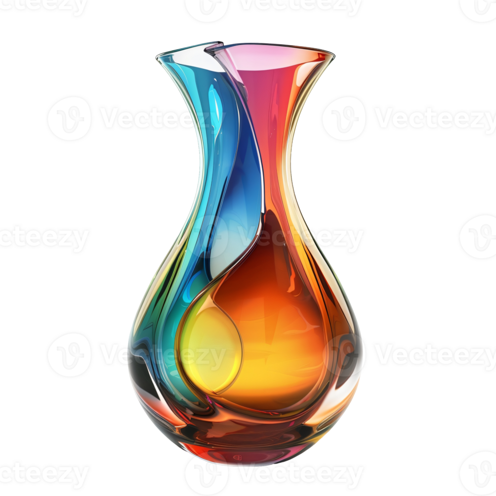 A colorful vase with a rainbow design sits on a transparent background. png