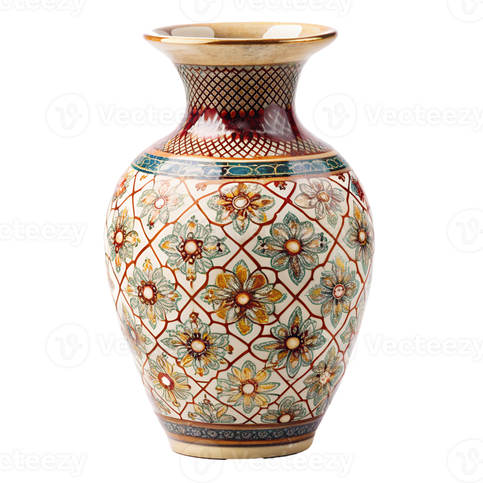 A vase with flowers on it. Against a transparent background. png