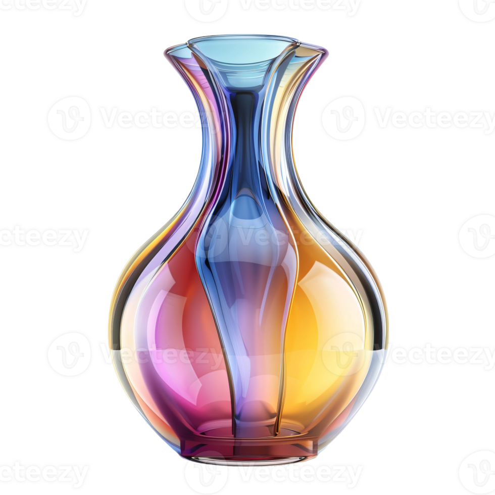 A colorful vase with a rainbow design sits on a transparent background. png