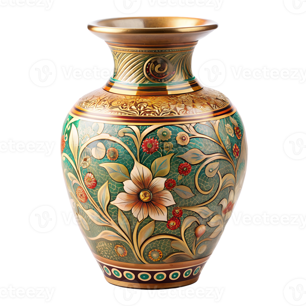 A vase with flowers on it. Against a transparent background. png