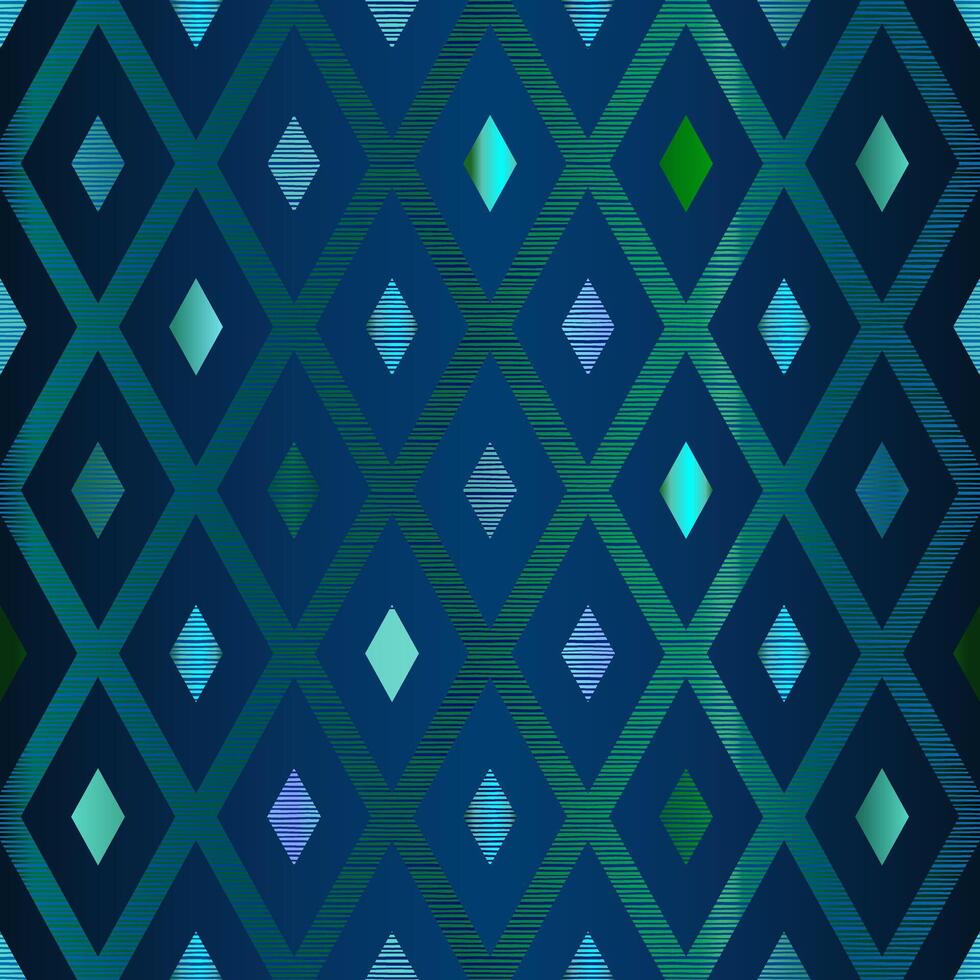 Blue Turquoise Seamless Pattern with Abstract Rhombus Shapes vector