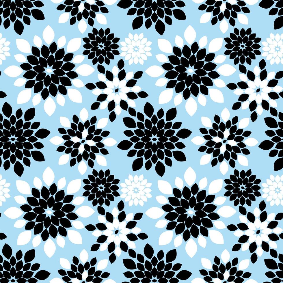 Pastel Blue and Black Floral Repeat Pattern Background vector