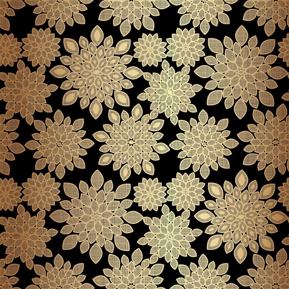 Gold Floral Pattern Design on Black Background vector