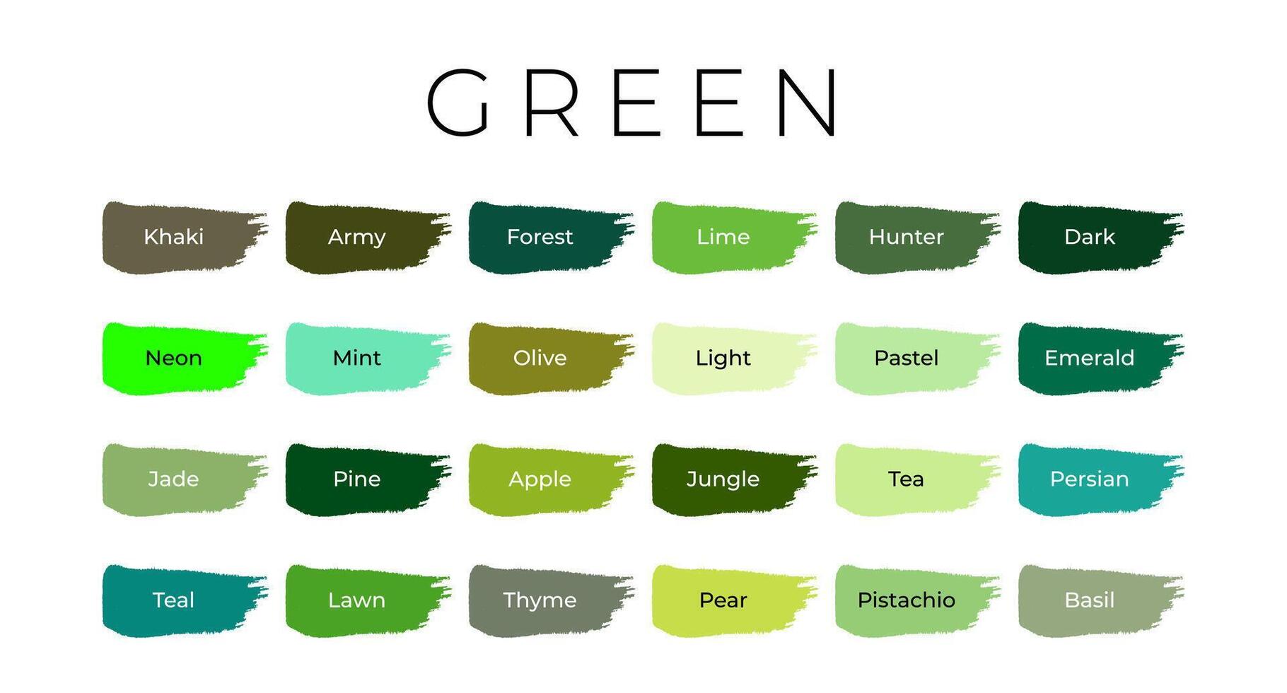 Green Paint Color Swatches with Shade Names on Brush Strokes 45805895