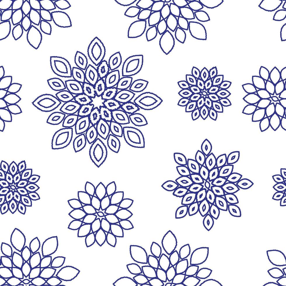 Blue Outline Tile Floral Repeat Pattern Background vector