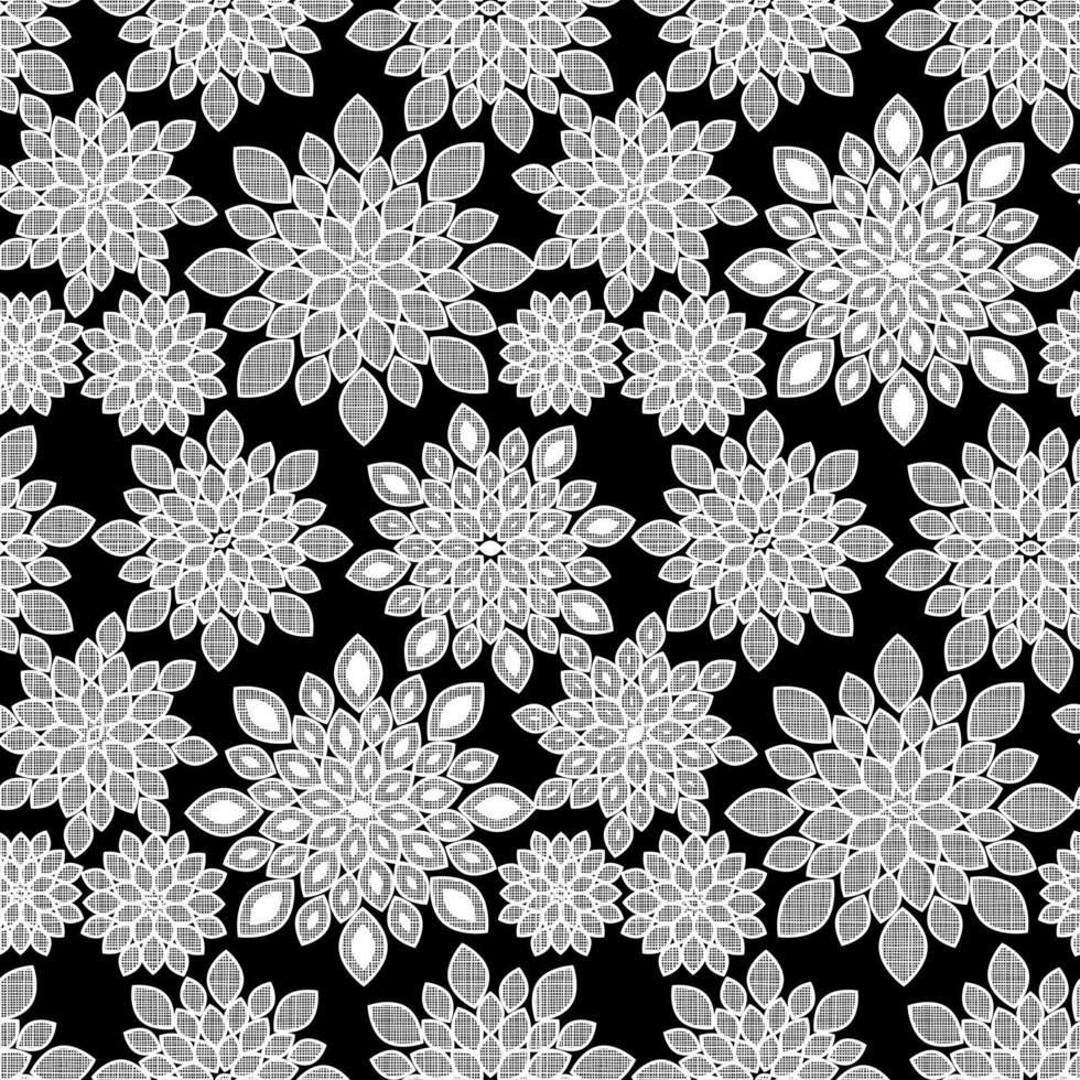 Black and White Floral Repeat Pattern Background vector