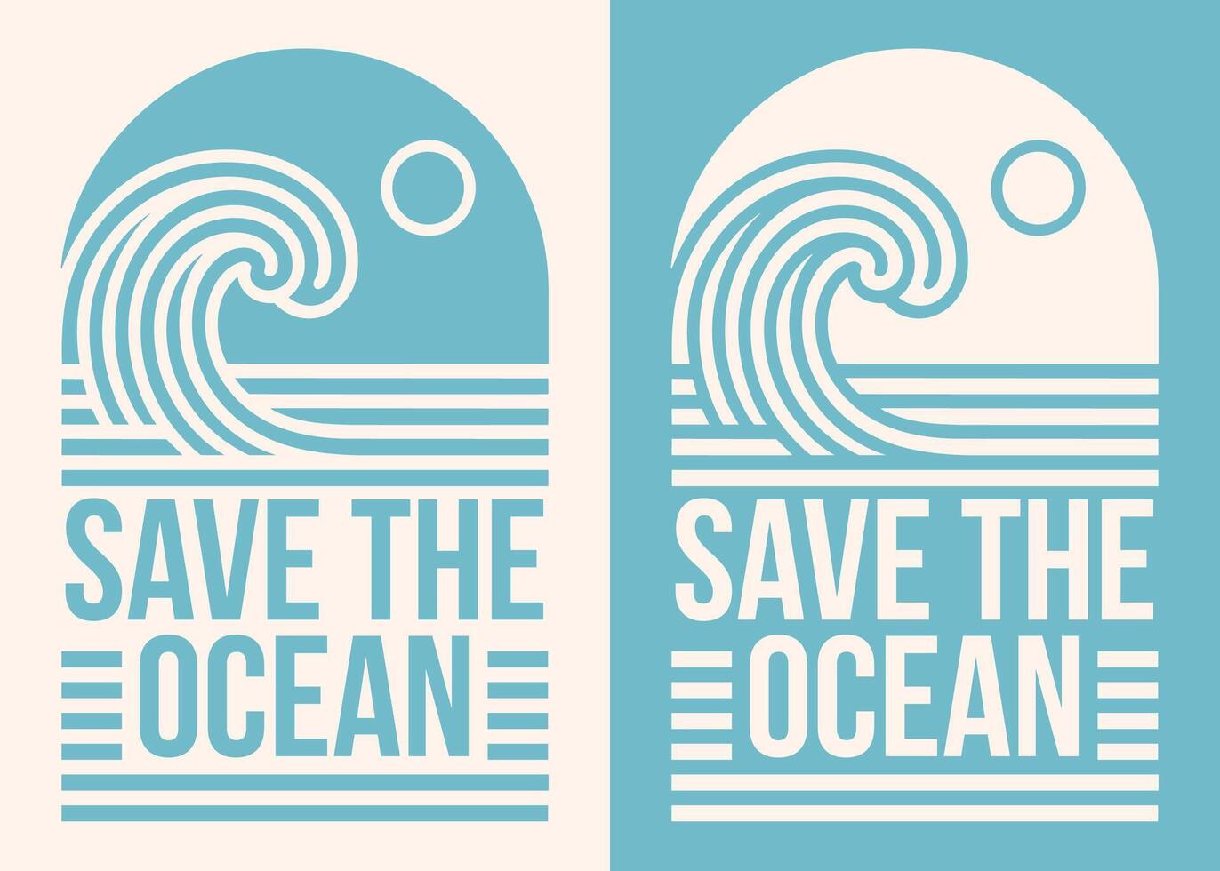 Save the ocean lettering badge sticker boho retro vintage minimal aesthetic world oceans day print poster protection activist graphic shirt design cut file vector