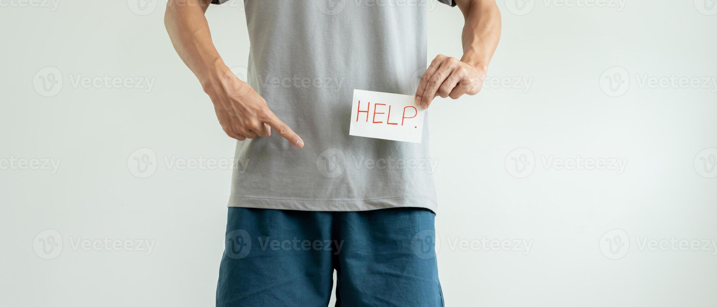 Man request for help private parts feeling discomfort from disease and inflammation. Venereal, testicular cancer. bladder problems, erectile dysfunction, premature ejaculation, prostate cancer photo