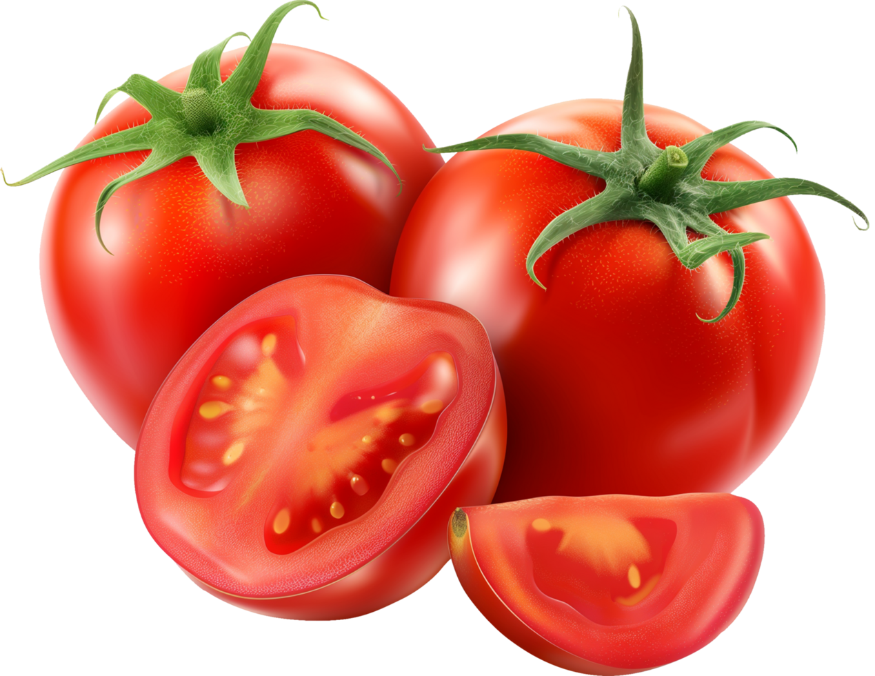 A Fresh Ripe Tomato With Slice isolated on a transparent background png