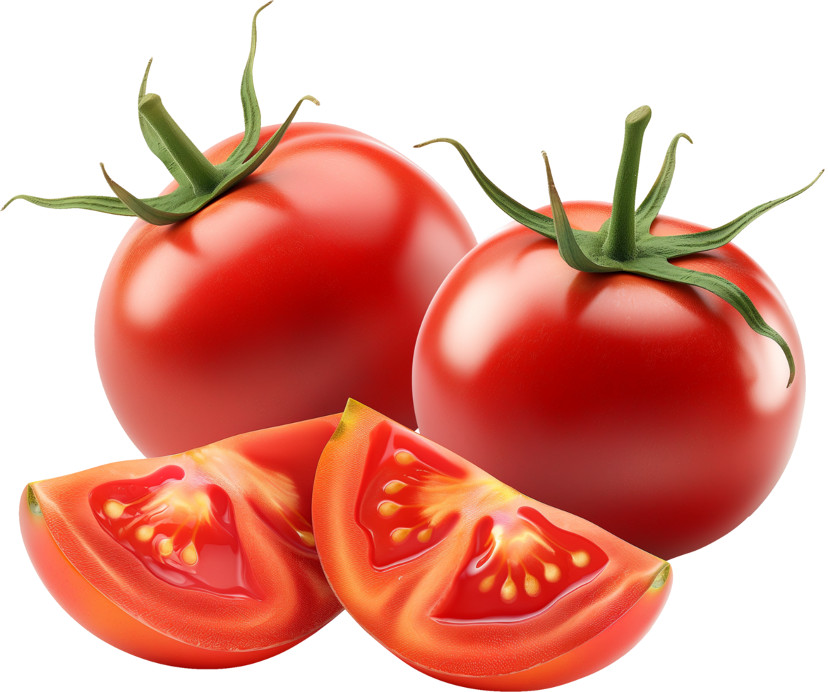 A Fresh Ripe Tomato With Slice isolated on a transparent background png