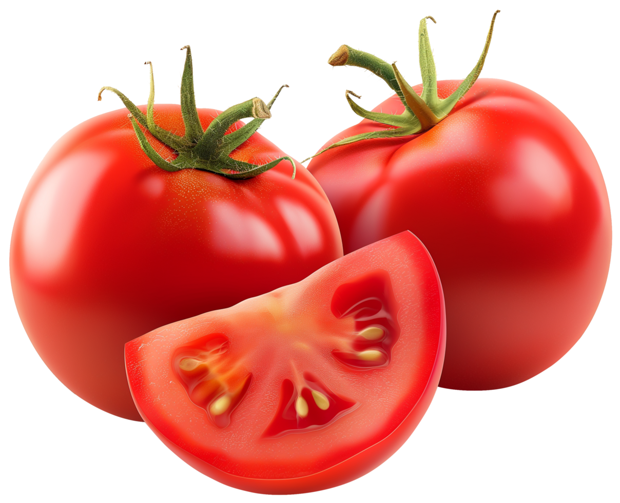 A Fresh Ripe Tomato With Slice isolated on a transparent background png