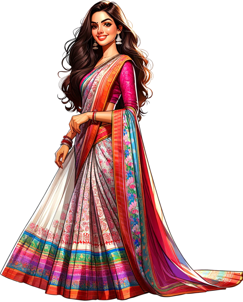 A traditional Goa woman wearing Pano Bhaju smiling and standing confidently isolated png