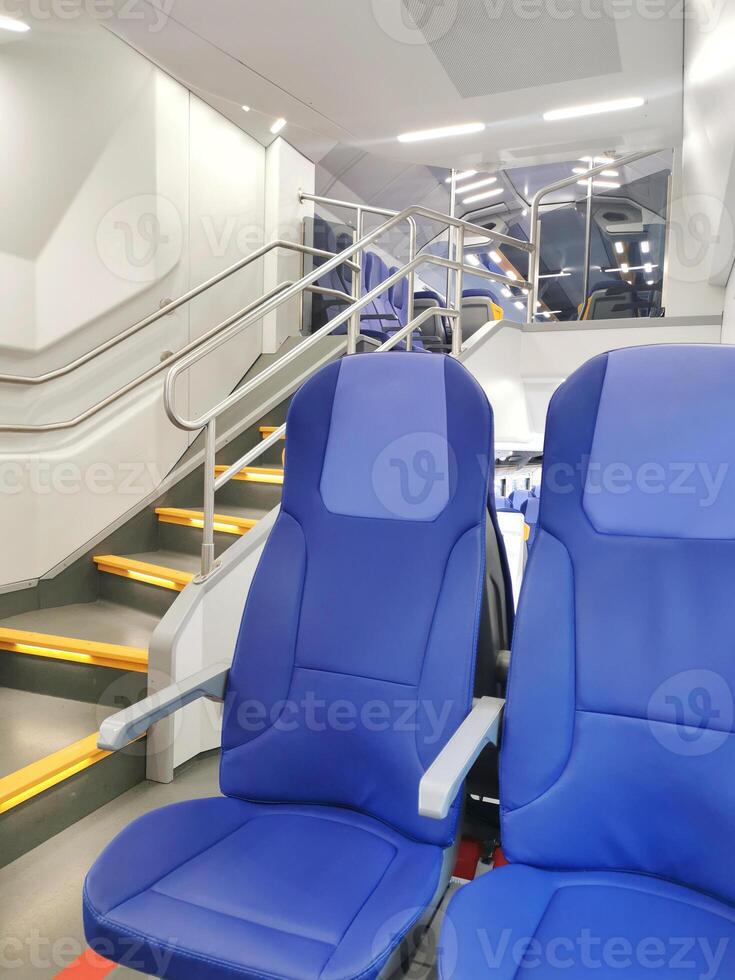 Salon of an empty train in Italy. Selective focus. photo