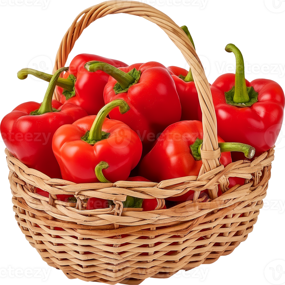 Bell peppers in a basket isolated on a transparent background png