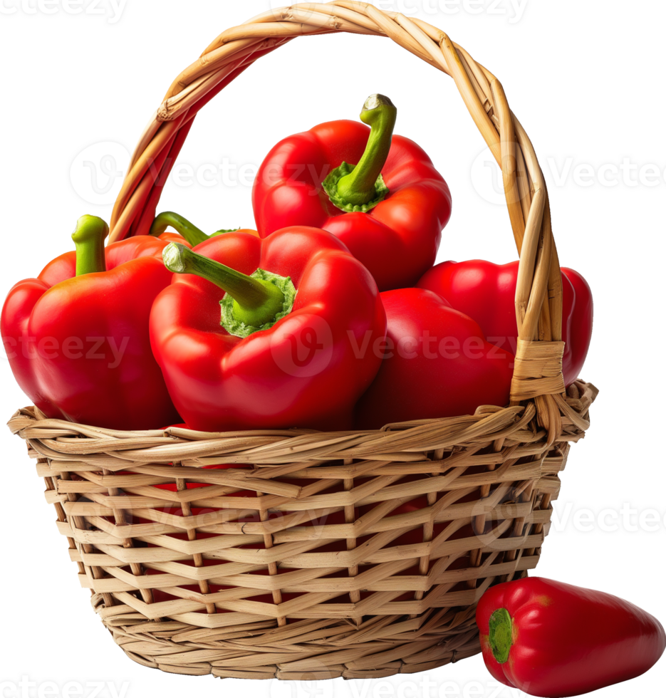 Bell peppers in a basket isolated on a transparent background png