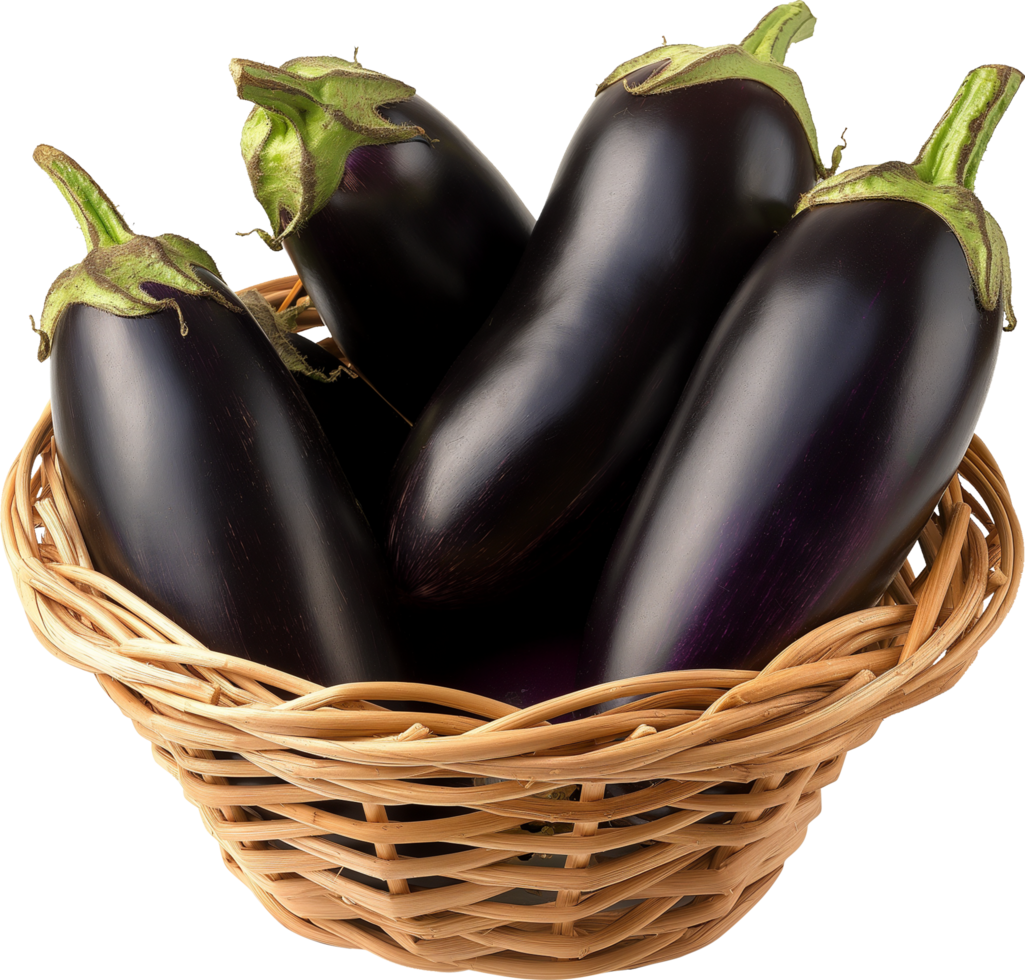 A eggplants in a basket isolated on a transparent background png