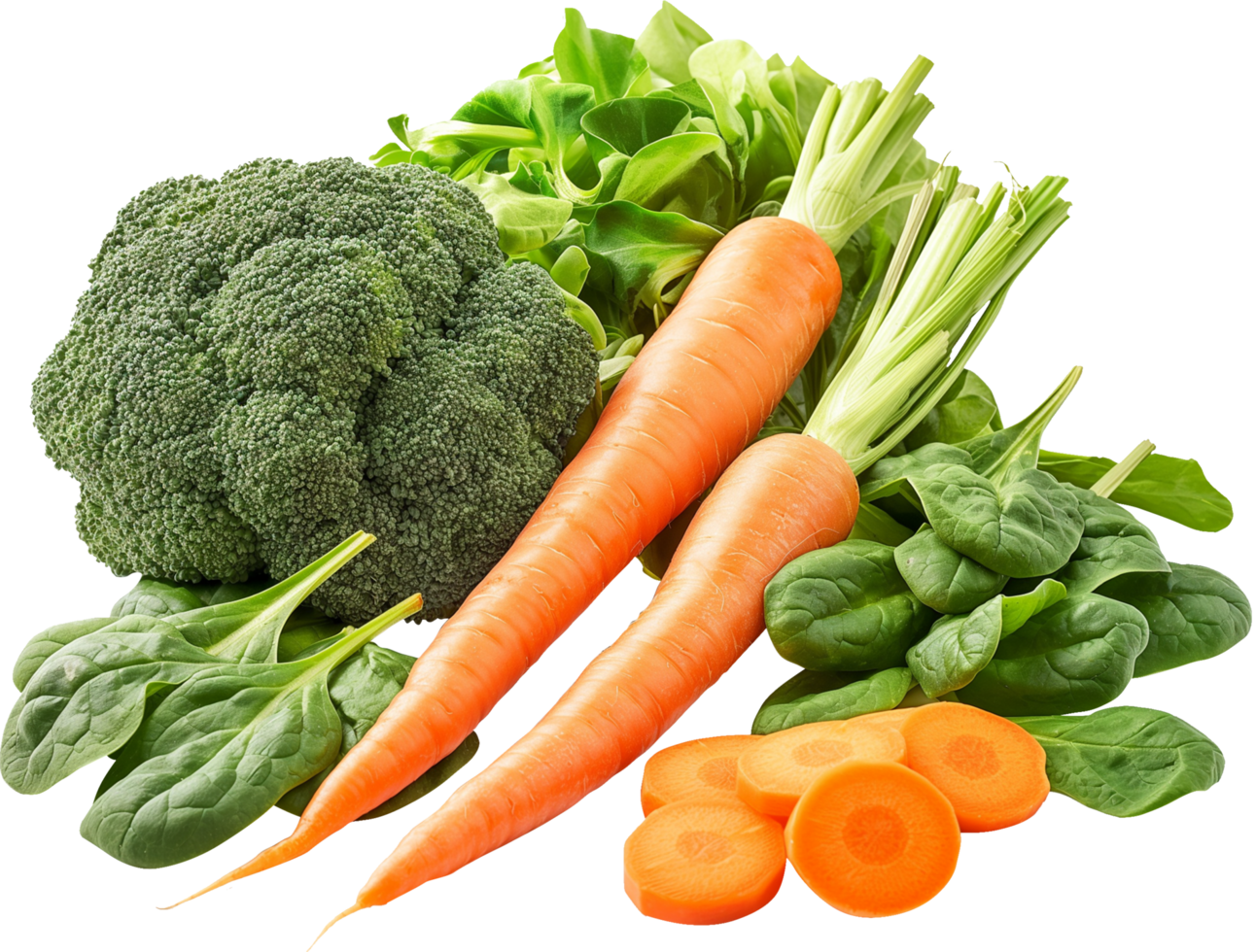 Carrot broccoli and spinach vegetable isolated png