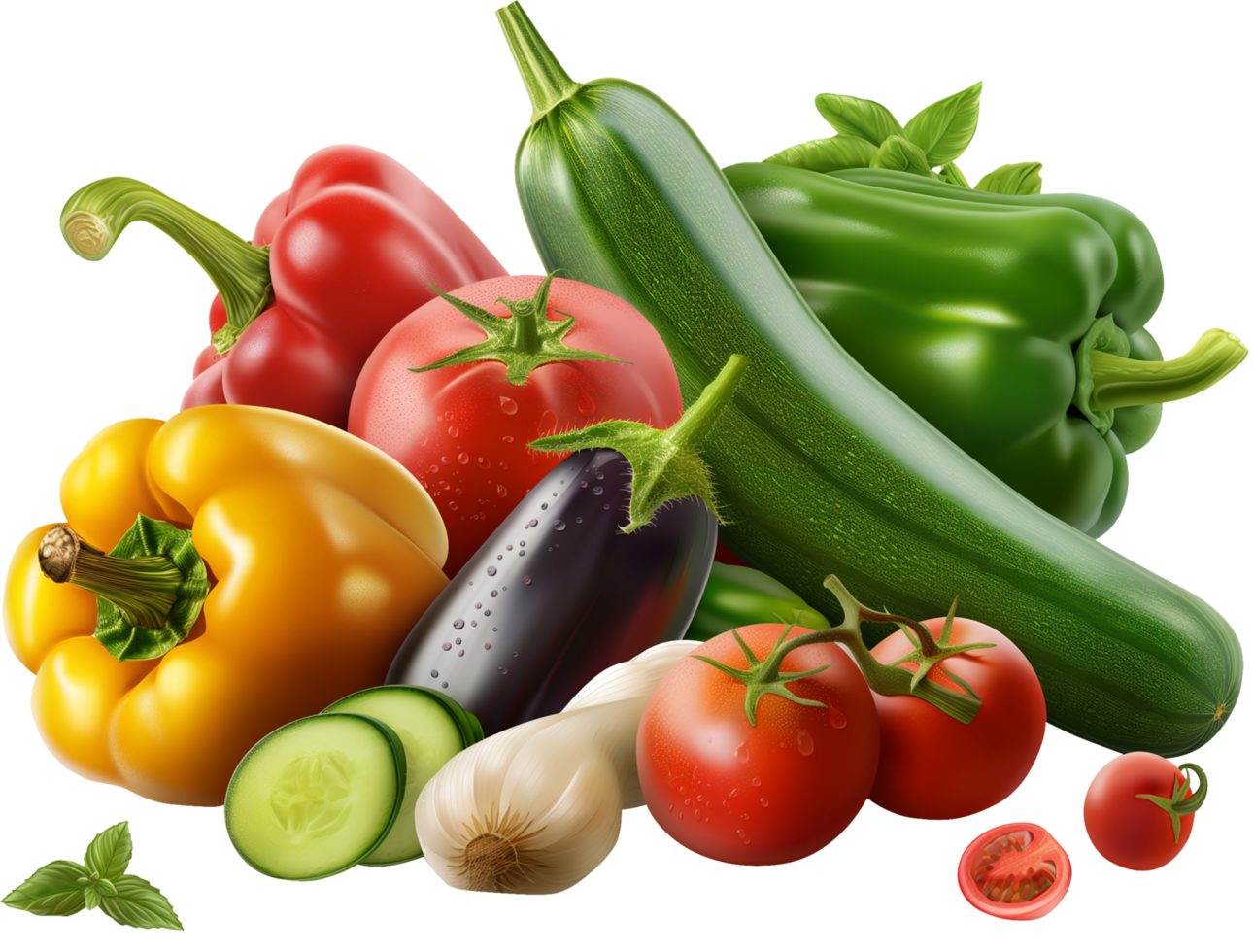 Variety of Summer vegetables isolated on a transparent background png