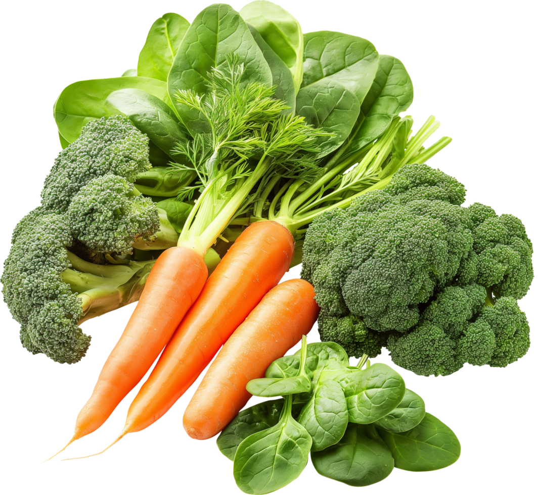 Carrot broccoli and spinach vegetable isolated png