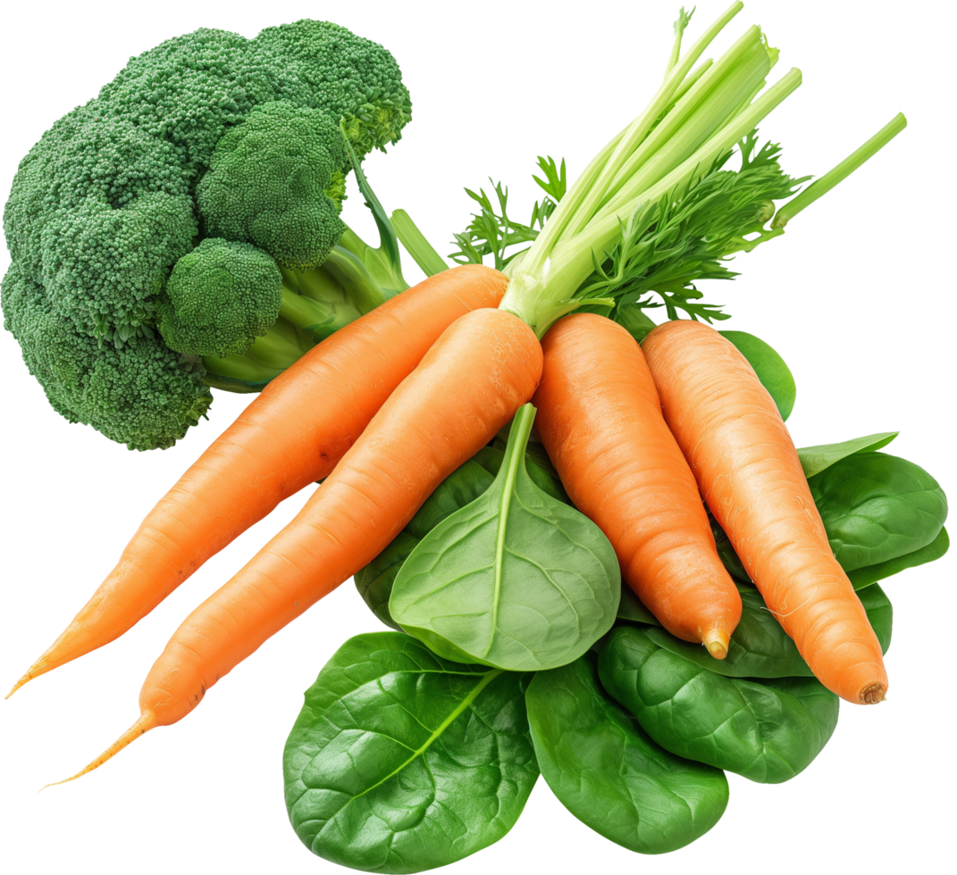 Carrot broccoli and spinach vegetable isolated png