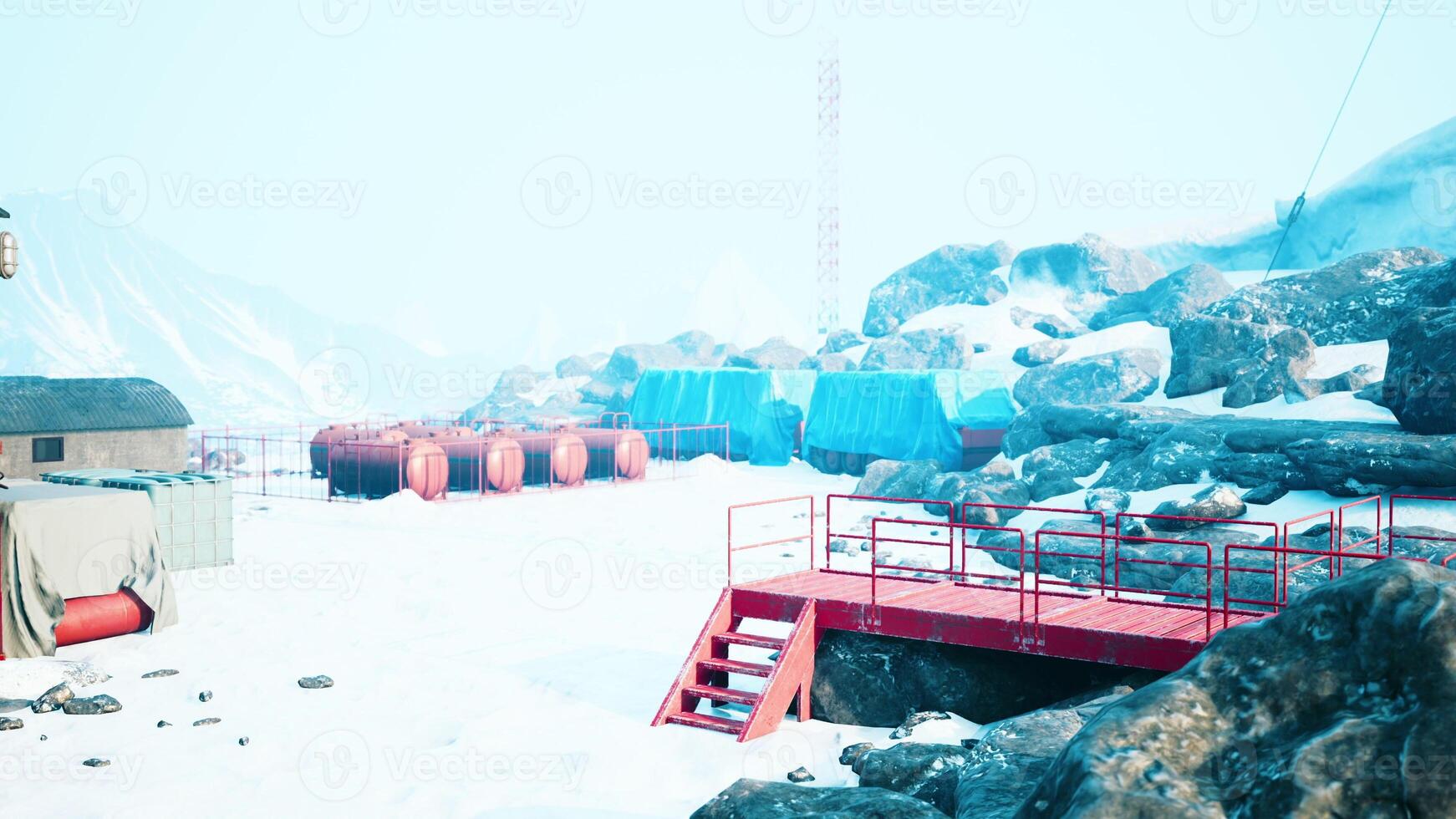 antarctic base set in a natural harbor in front of the Antarctic Peninsula photo