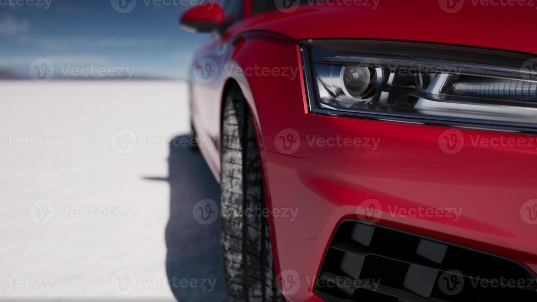 Close up detail of sport car in salt desert photo