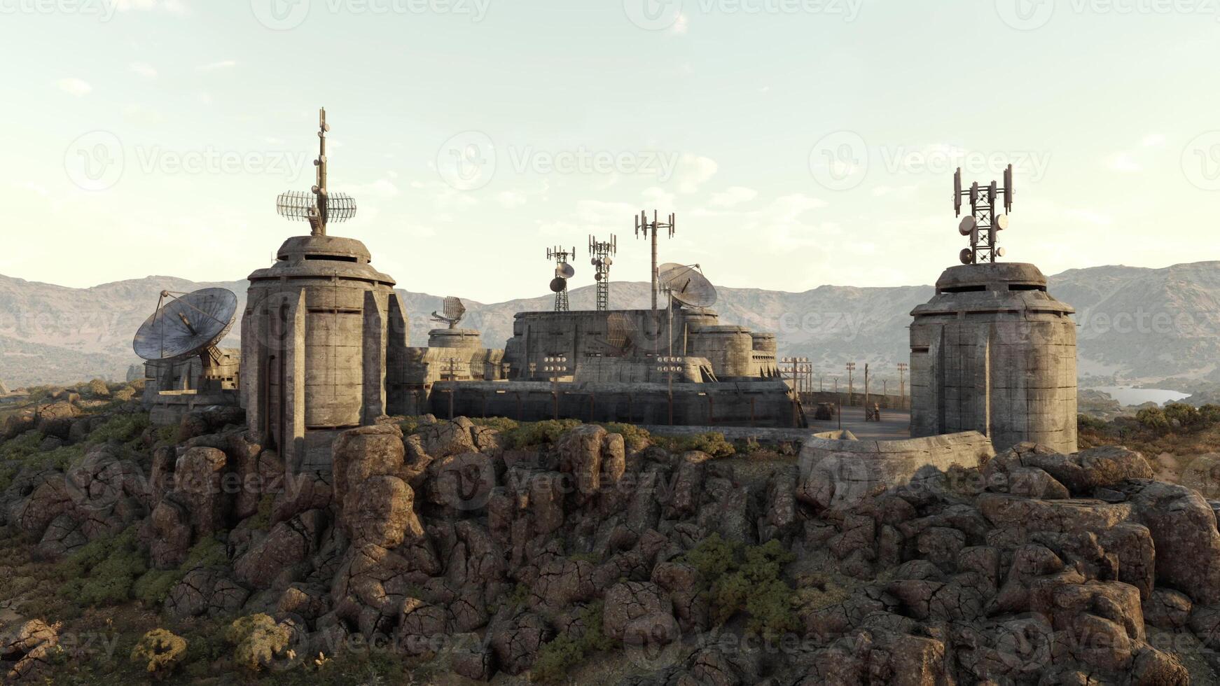 A futuristic military base war bunker in a sci-fi setting photo