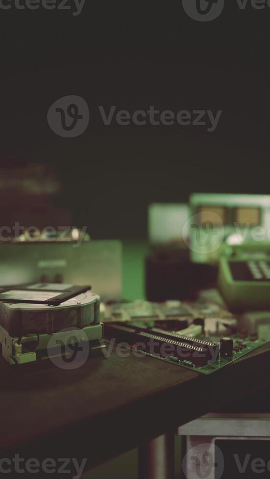 vertical format of vintage shot of obsolete technology photo