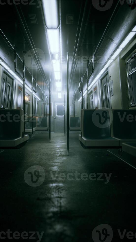 vertical empty metal subway train in urban Chicago photo