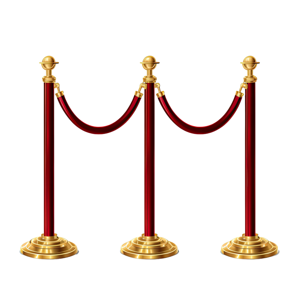 Stanchions with velvet ropes isolated on transparent background... png