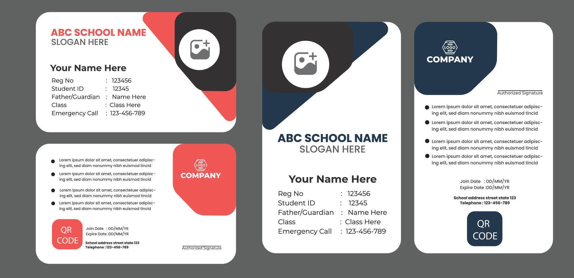 Student ID card, office or school, Design template, Corporate identity card template collection vector