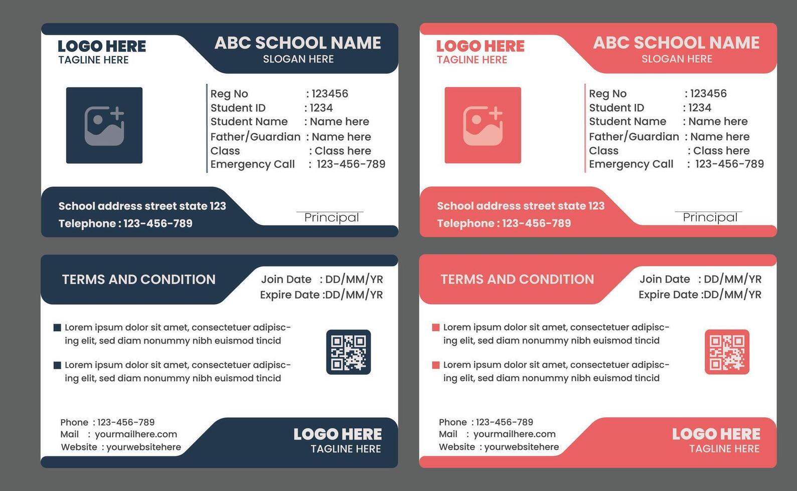 Student ID card, office or school, Design template, Corporate identity card template collection vector