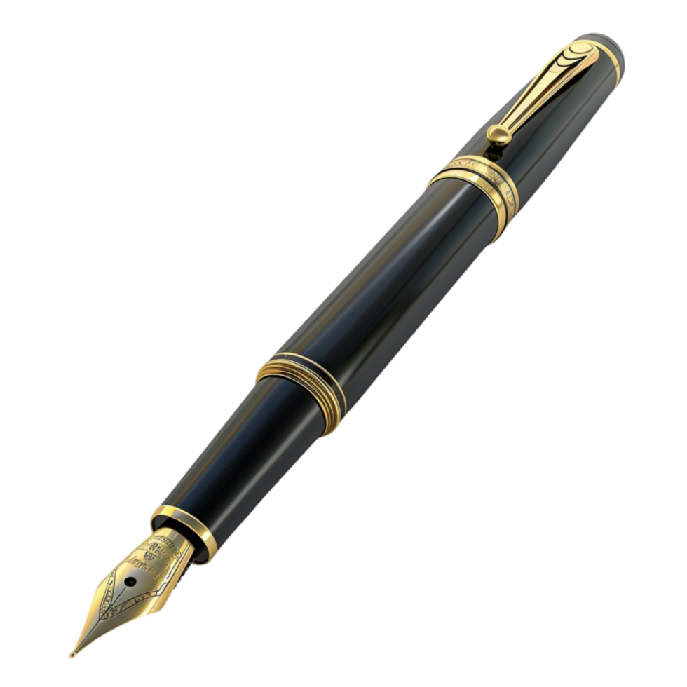 a black and gold fountain pen on a transparent background AI-Generated png