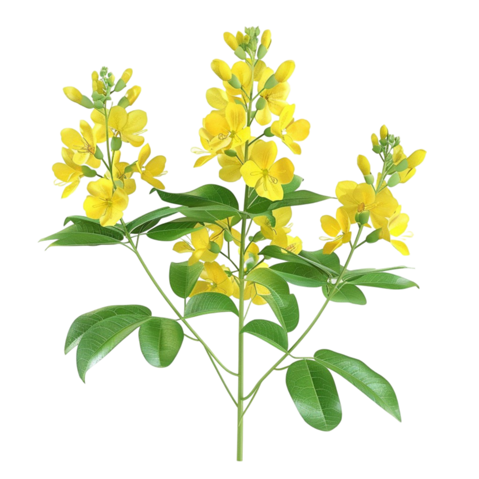 yellow flowers on a branch with leaves AI-Generated png