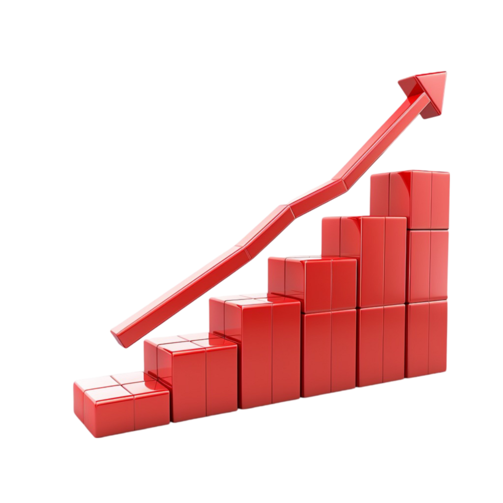 a red graph bar chart with an arrow going up AI-Generated png