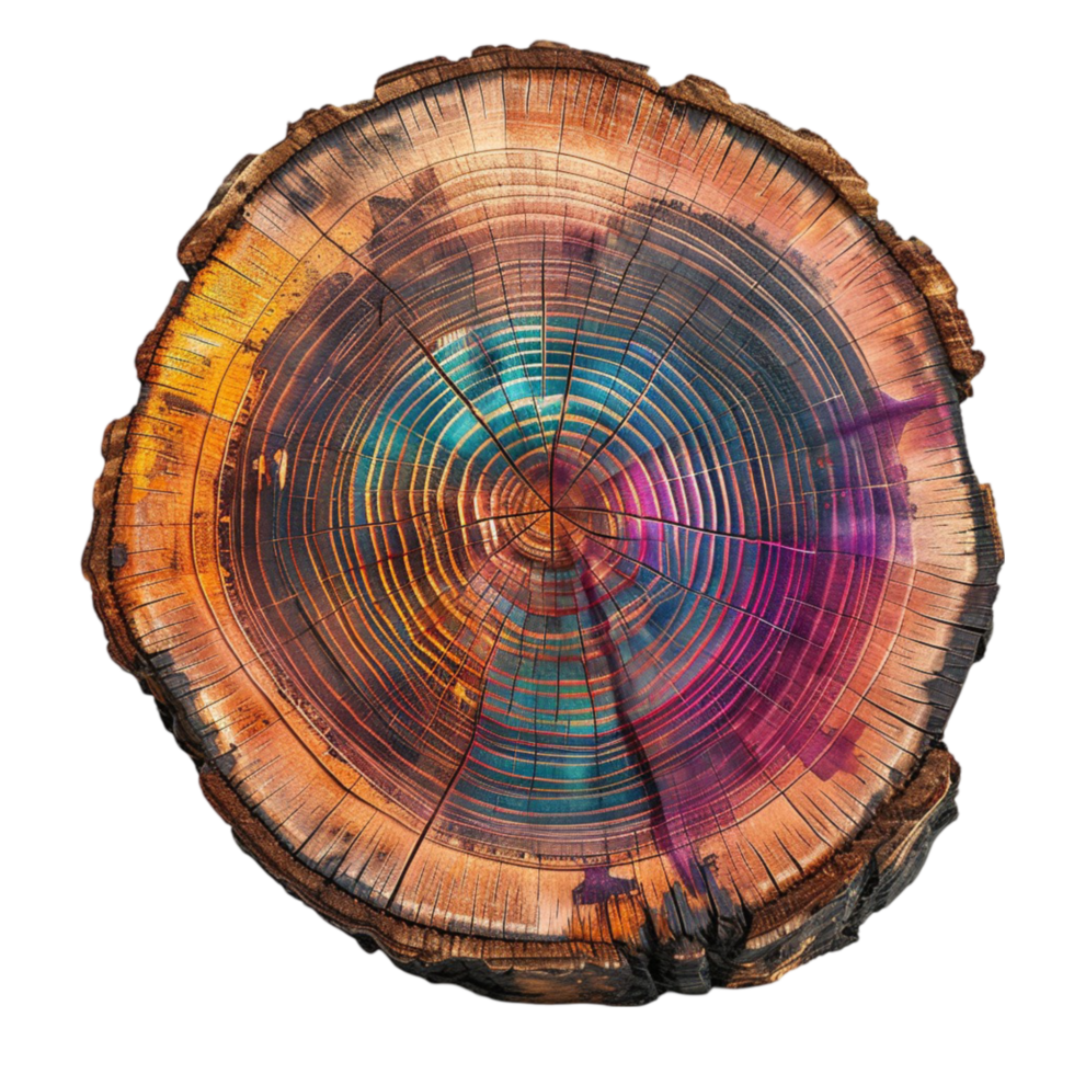 a tree stump with a colorful ring on it AI-Generated png