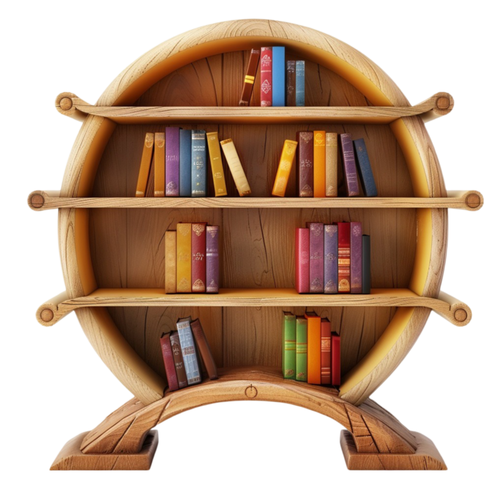 a wooden book shelf with books on it AI-Generated png