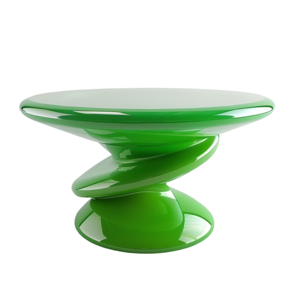 Green table with a circular base on transparent background. png
