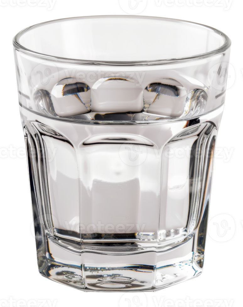 Clear glass tumbler filled with water on transparent background - stock . png