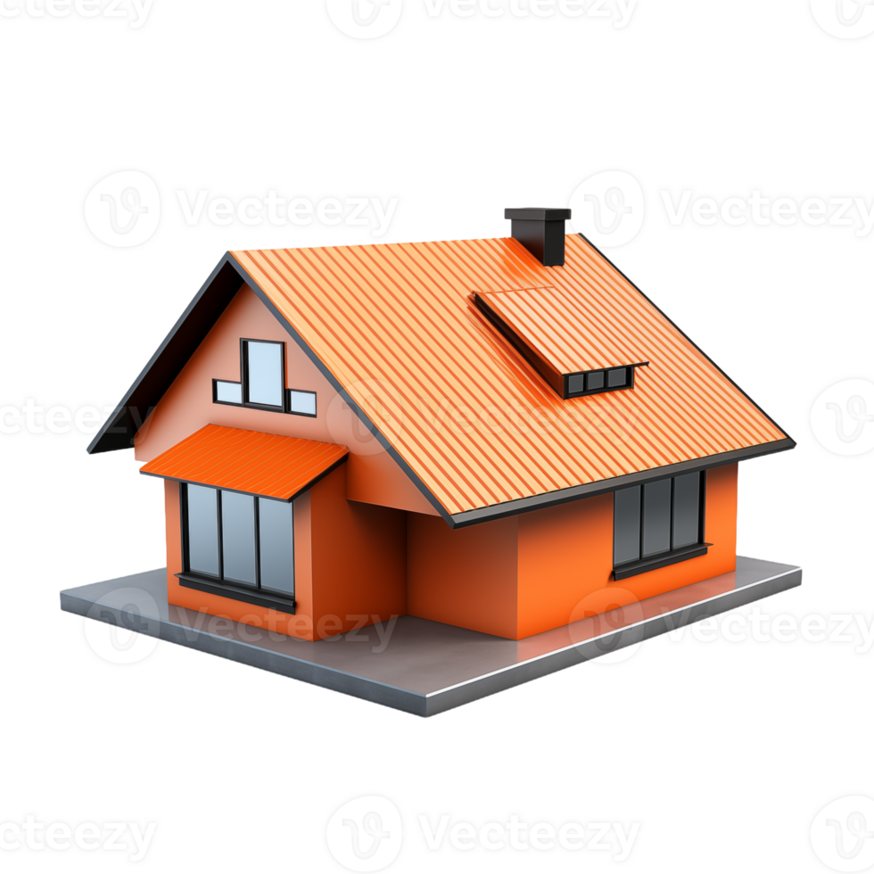 Illustration of a Simple Orange House with a Gabled Roof in 3D Rendering png