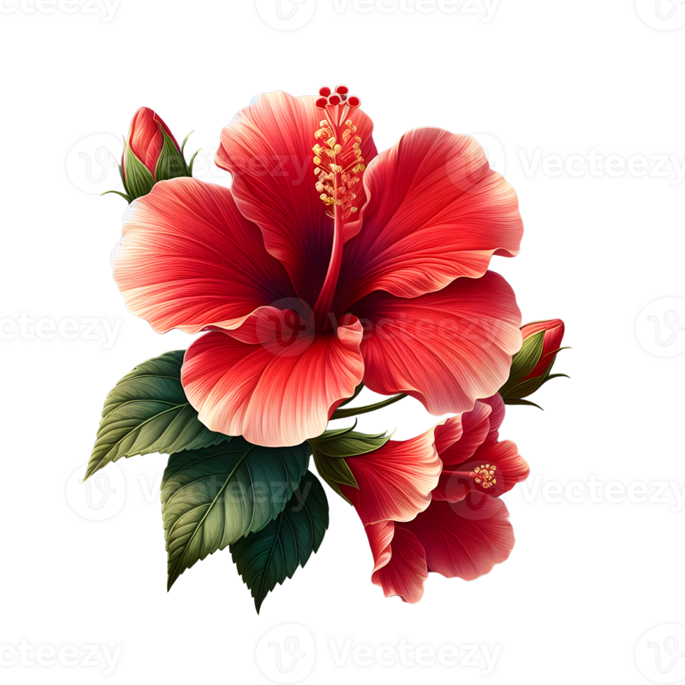 red hibiscus flowers isolated on transparent background png