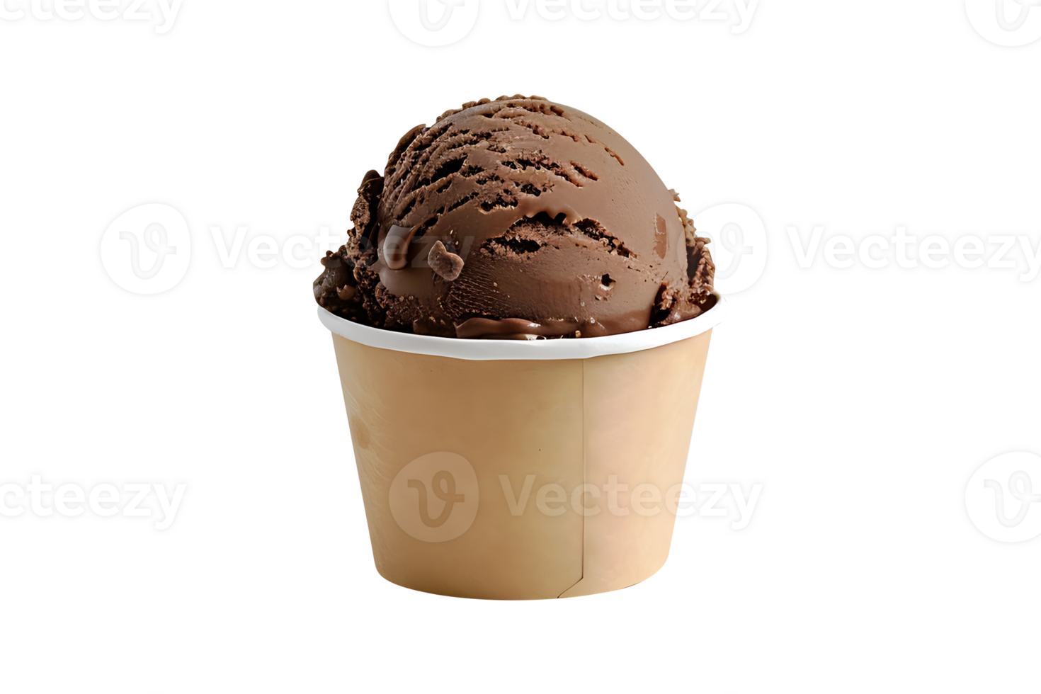 Chocolate Peanut Butter ice cream scoop on white blank empty paper cup png