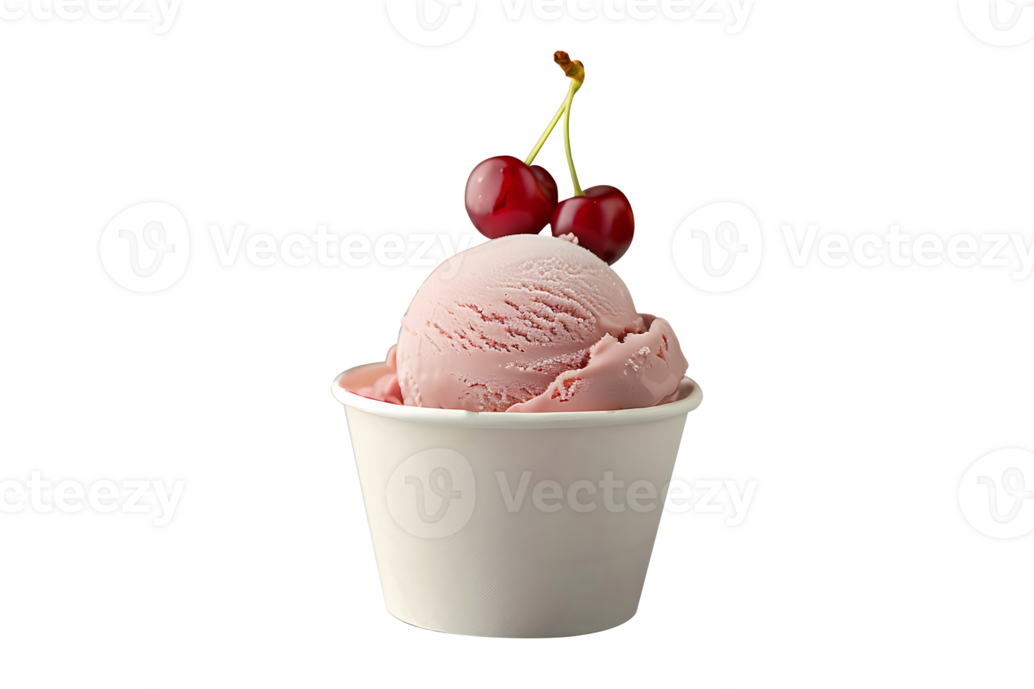 Cherry Chocolate ice cream scoop on white blank empty paper cup png